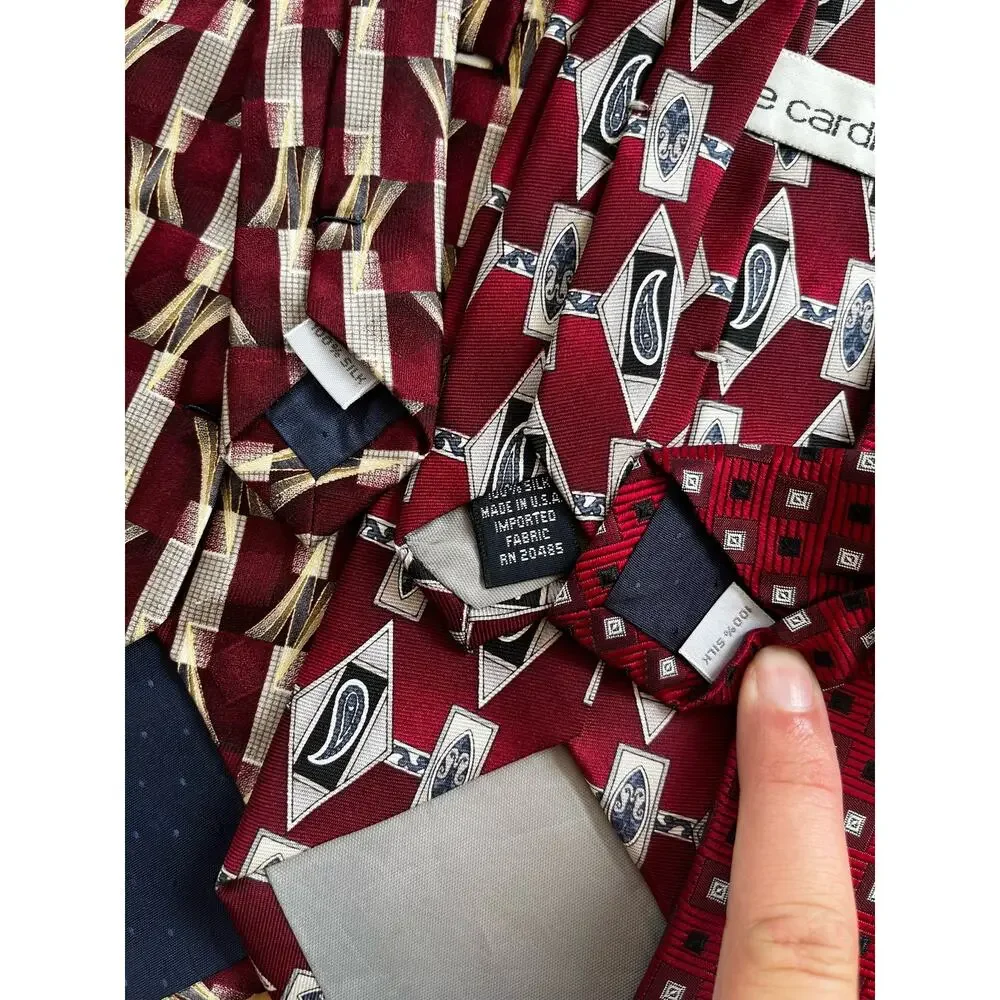 Vintage Pierre Cardin 90s Silk Neckties Set of Three Red/Maroon